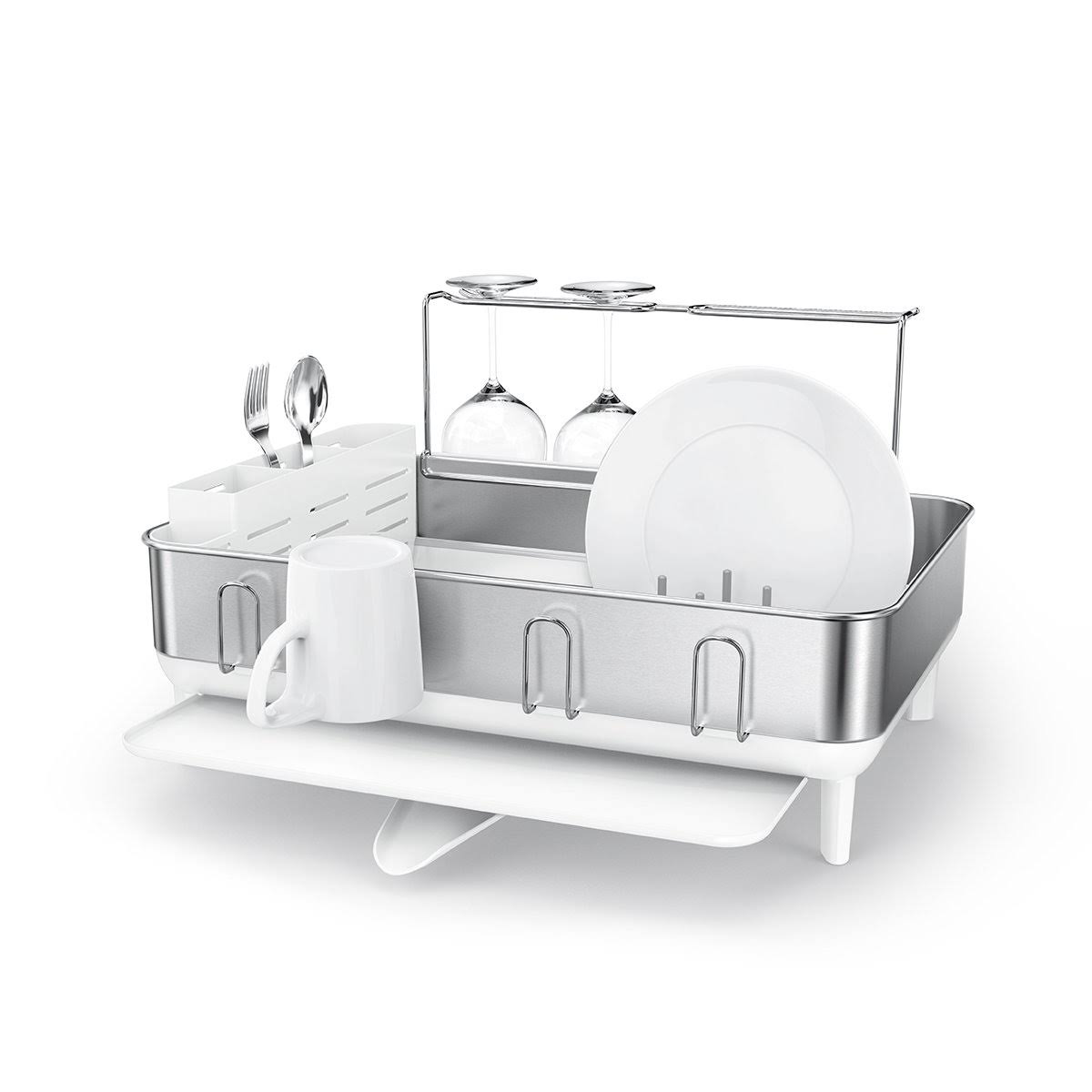 White Steel Dish Drying Rack with Wine Glass Holder M1453