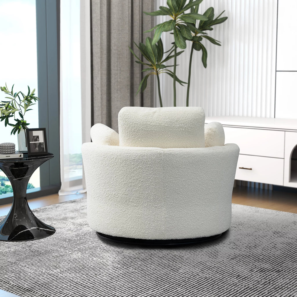 Ivory Boucle Oversized Swivel Accent Barrel Chair R126269