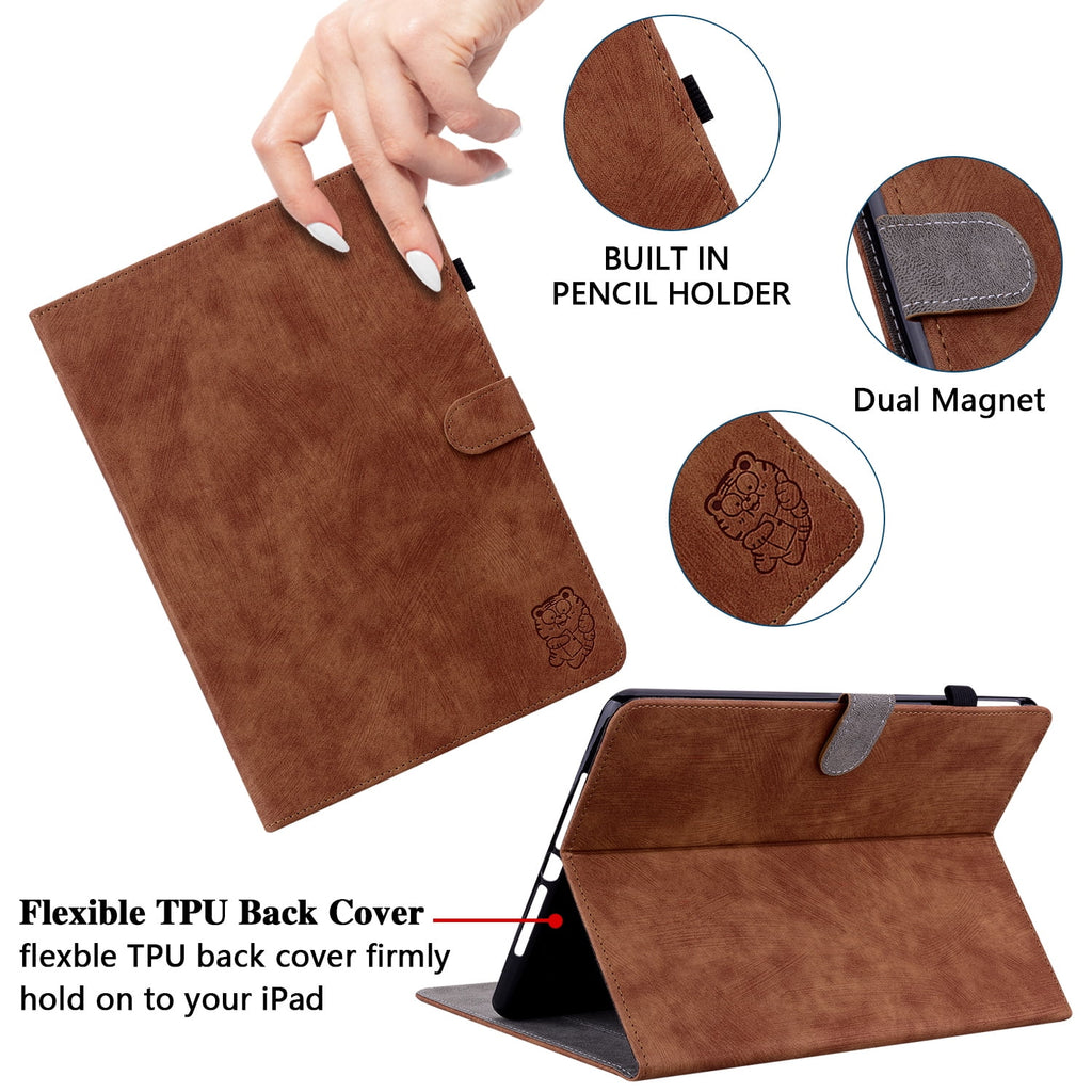 Brown Magnetic Leather Folio Case for 10.9 Inch iPad M856