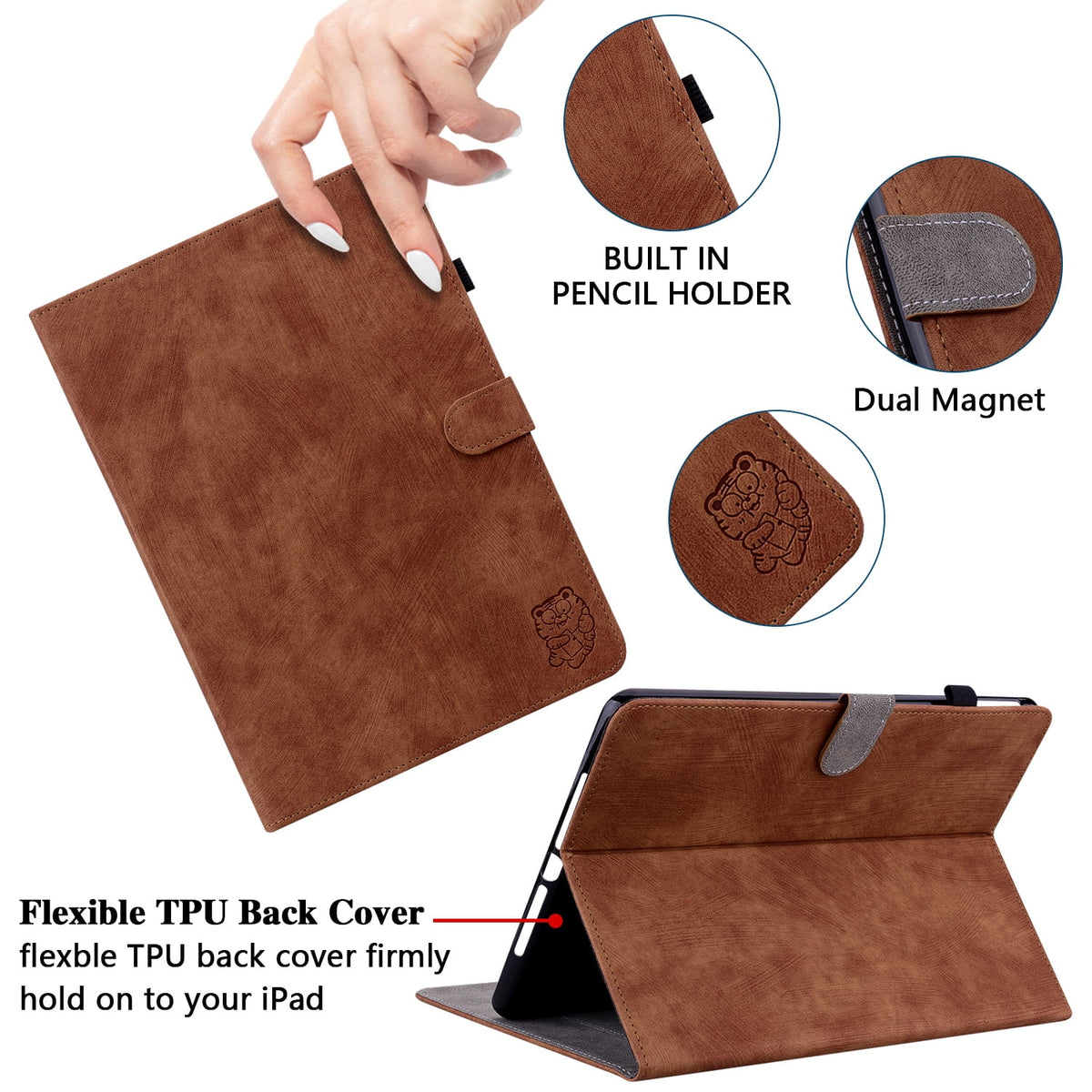 Brown Magnetic Leather Folio Case for 10.9 Inch iPad M856