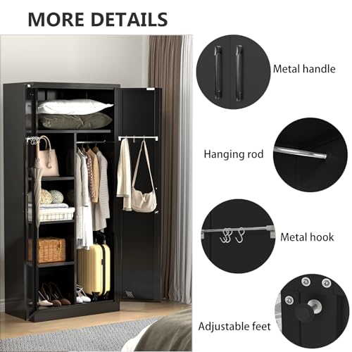 Metal Storage Cabinet with 2 Doors & 2 Drawers and Hanging Rod J94009