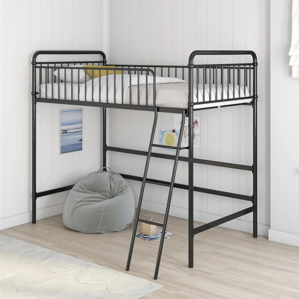 Black Twin Metal Loft Bed O609