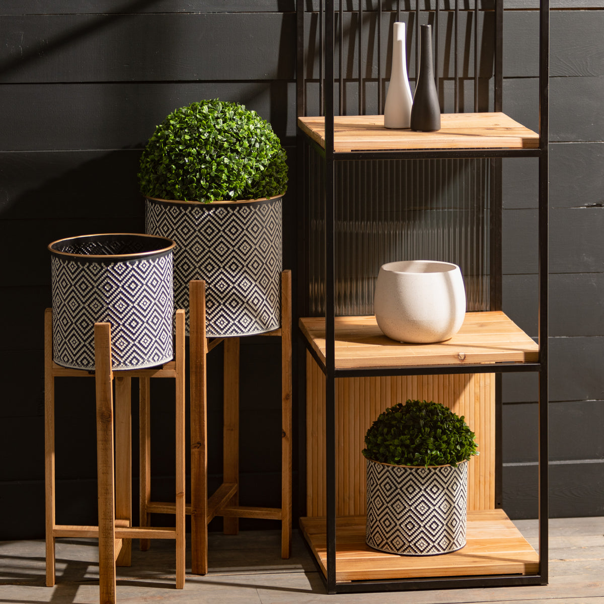 Geometric Motif Metal Planter Set of 3, Multicolored P843097