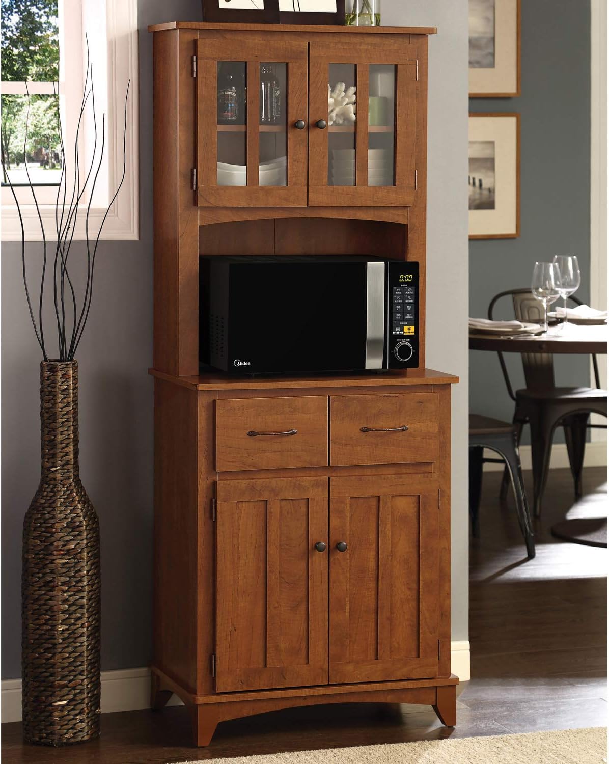 Gray Microwave Stand with Top and Bottom Cabinets U352