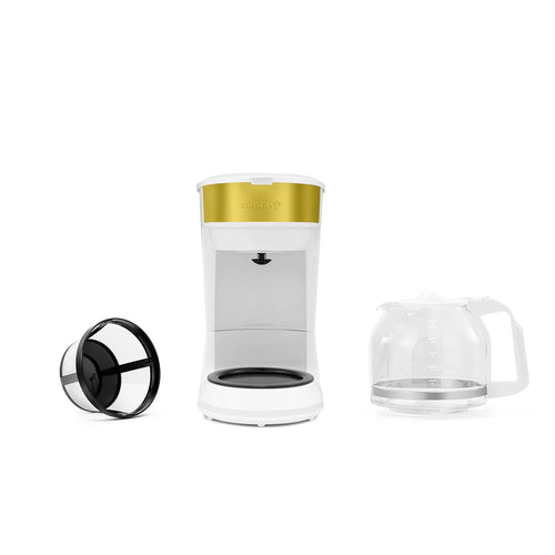 12-Cup Drip Coffee Maker with Permanent Filter, White and Gold M62902