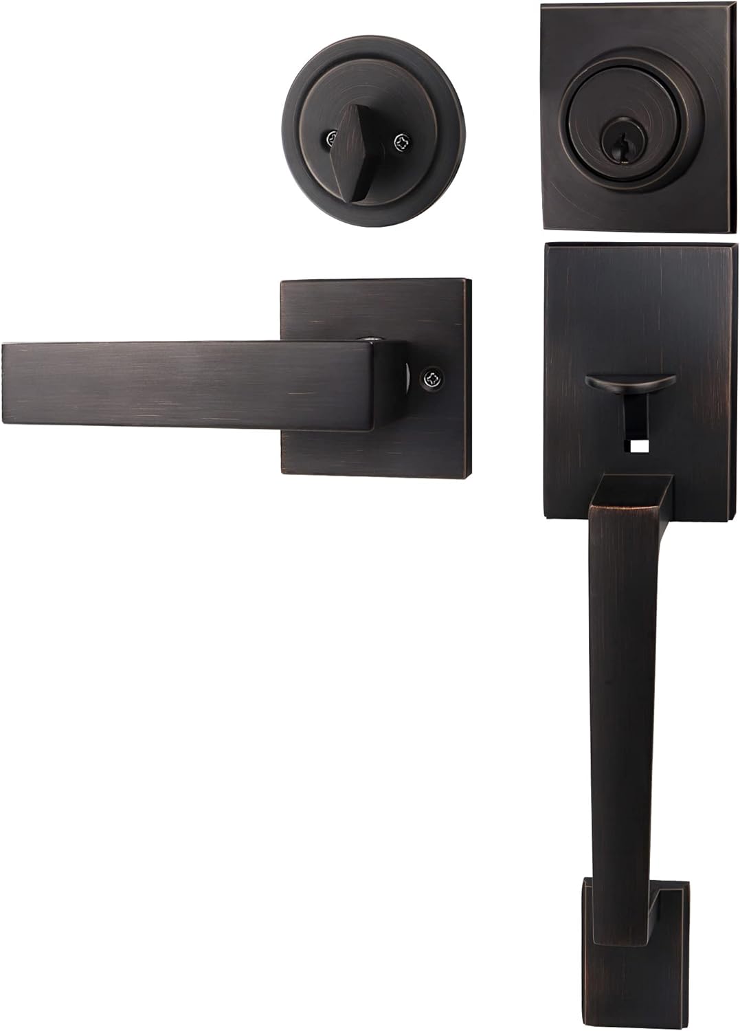 Matte Black Front Door Handle Set with Deadbolt and Lever Handle, Pack of 2 Y532245