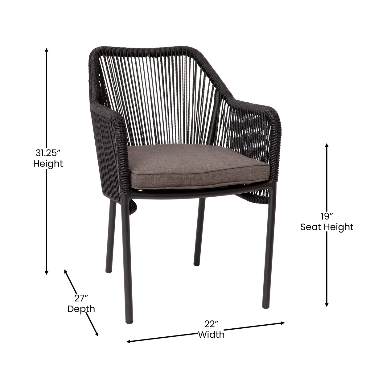 2 Piece Black All-Weather Woven Patio Chairs with Gray Cushions D271690