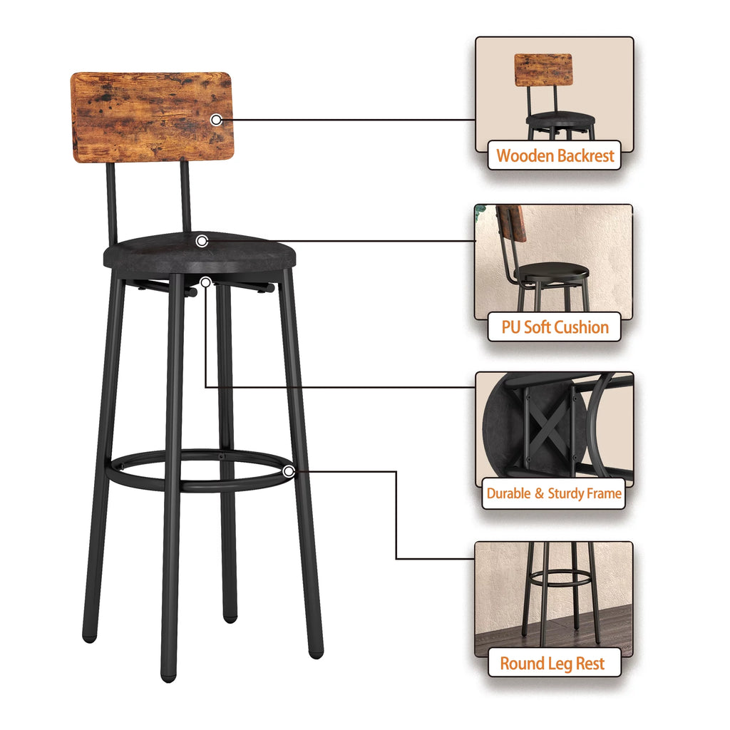 Rustic Brown 3 Pieces Bar Table Set with 2 Stools G16704