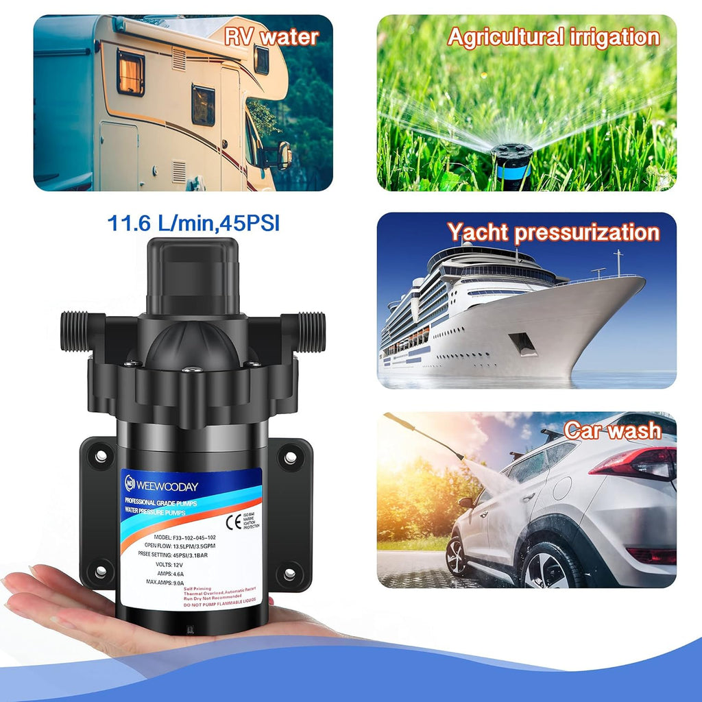 12V Diaphragm Water Pump with Pressure Switch 3.5 GPM 45 PSI N868