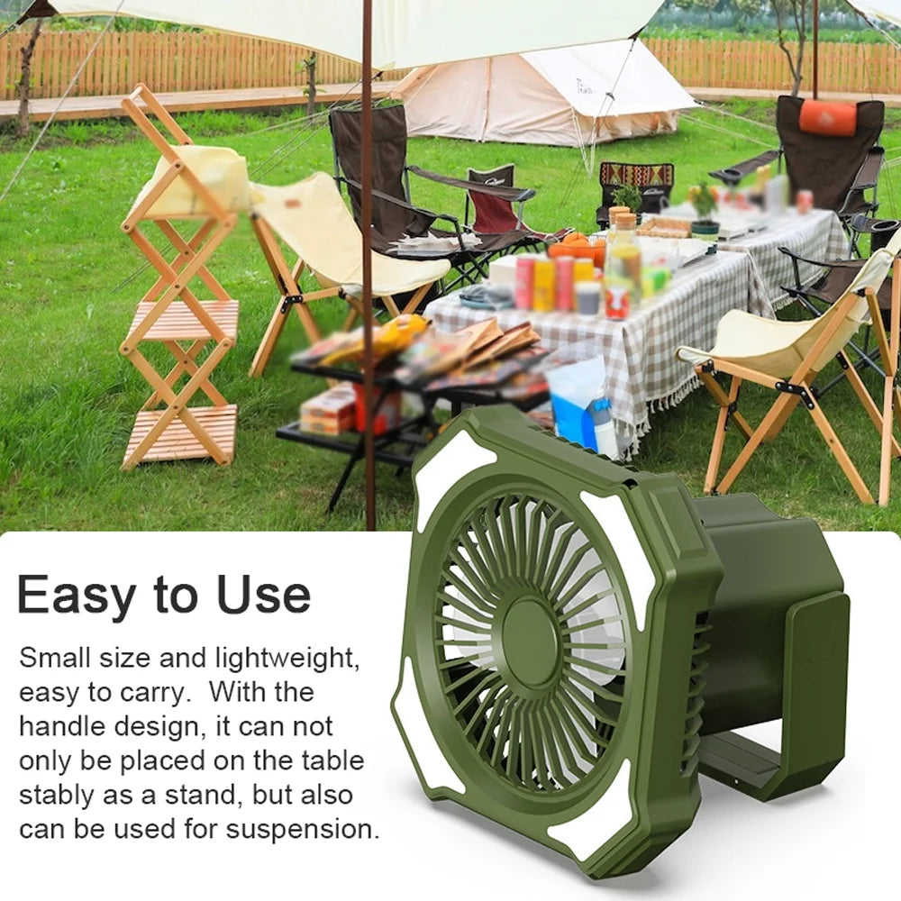 Camping Fan with LED Light USB Battery Operated Ceiling Tent Light Portable Power Bank with Remote Controller K664667