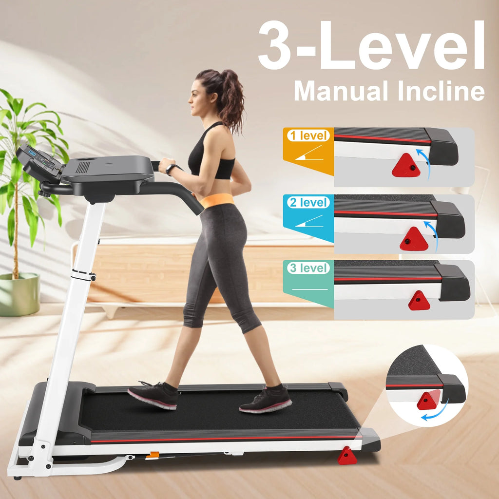 White Folding Treadmill with Incline and 2.5 HP Y598