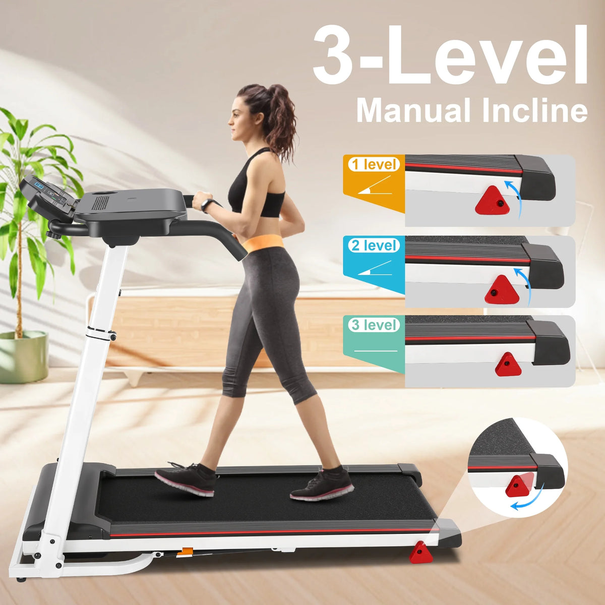 White Folding Treadmill with Incline and 2.5 HP Y598