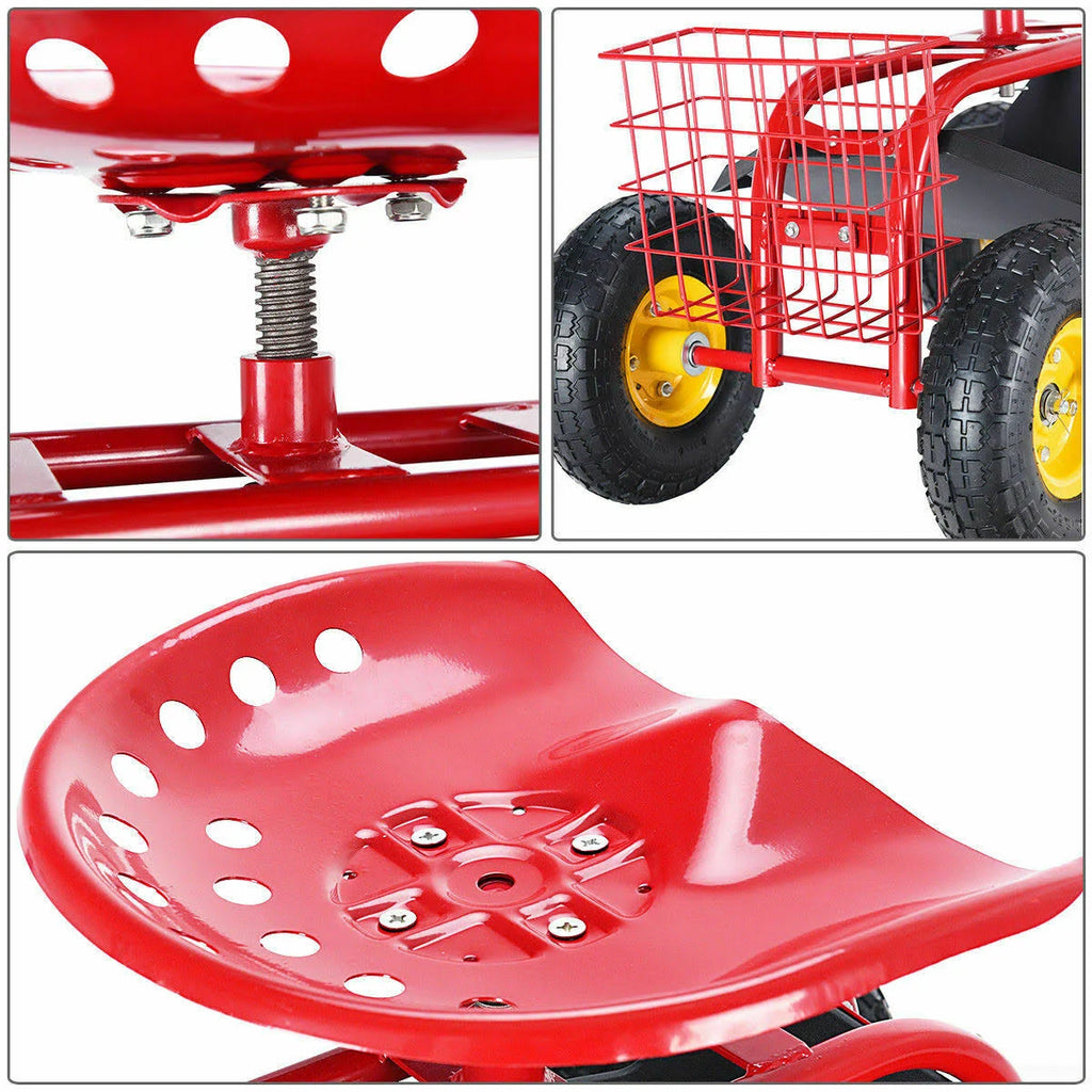 Red Rolling Gardening Cart with Work Seat V6200