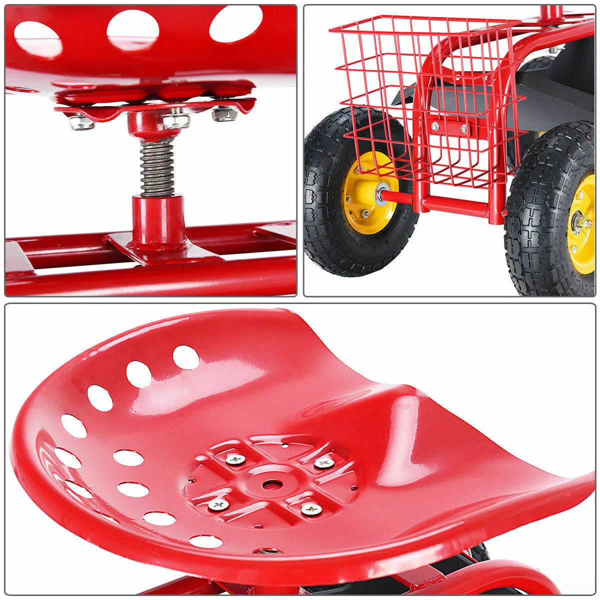 Red Rolling Gardening Cart with Work Seat V6200