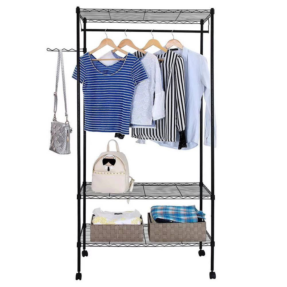 3-Tier Heavy Duty Wire Garment Rack with Wheels F6824