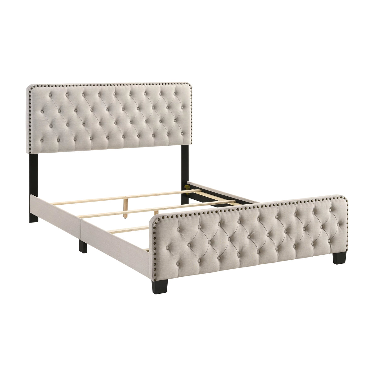 Beige Tufted Fabric Upholstered King Bed Y623814