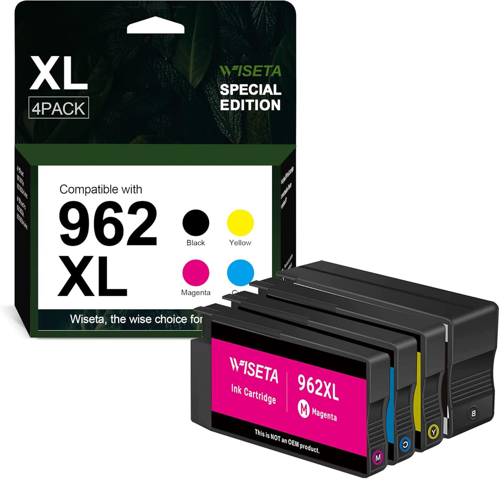 HP 962 962XL Black and C/M/Y Ink Cartridge 4-Pack Remanufactured for OfficeJet Pro 9010 Series T75171