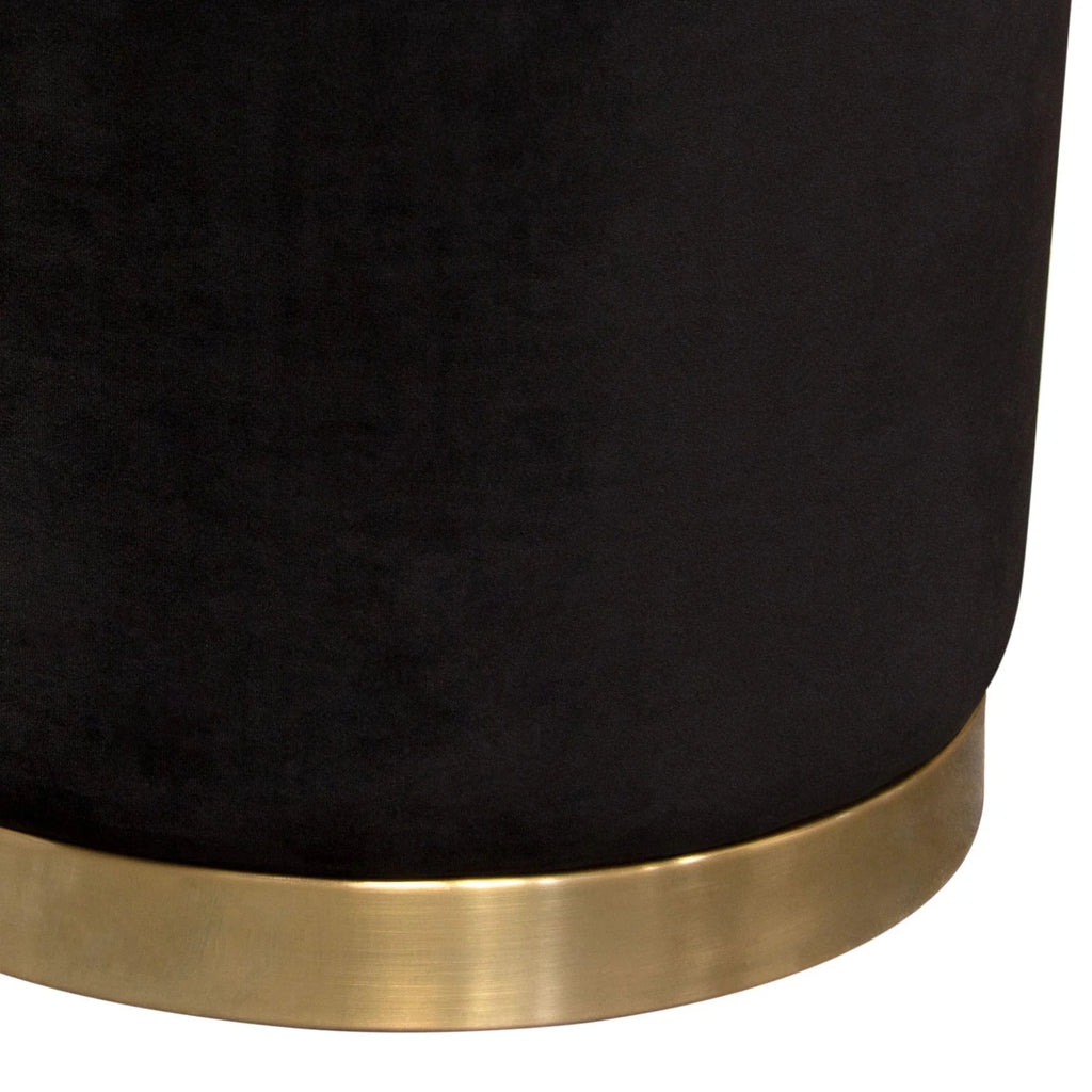 Black Velvet Round Accent Ottoman P9177