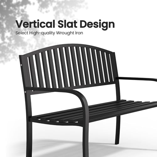 Black 50" Wrought Iron Garden Bench with Armrests C514596
