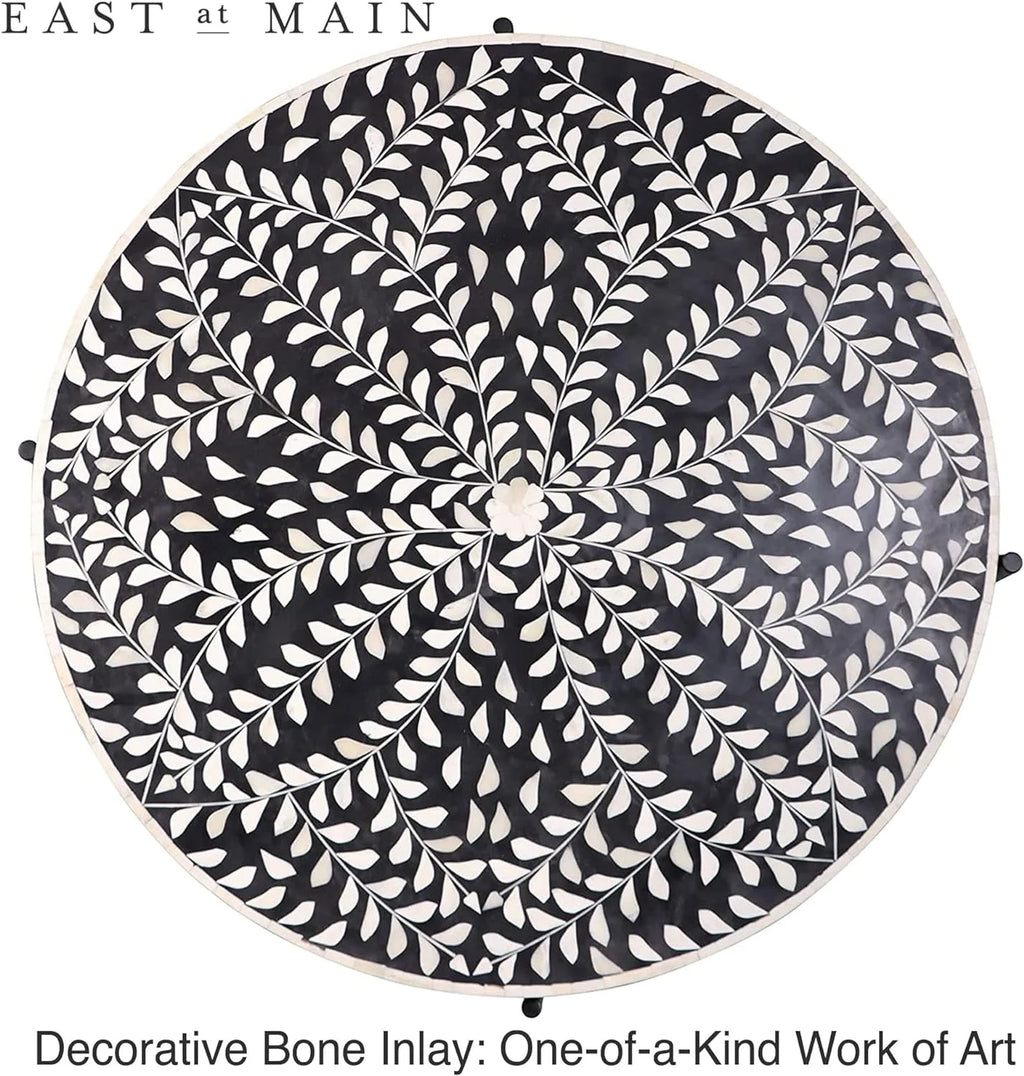 Round Coffee Table 30”W X 19”H Wooden Floral Top Metal Legs Black P2876