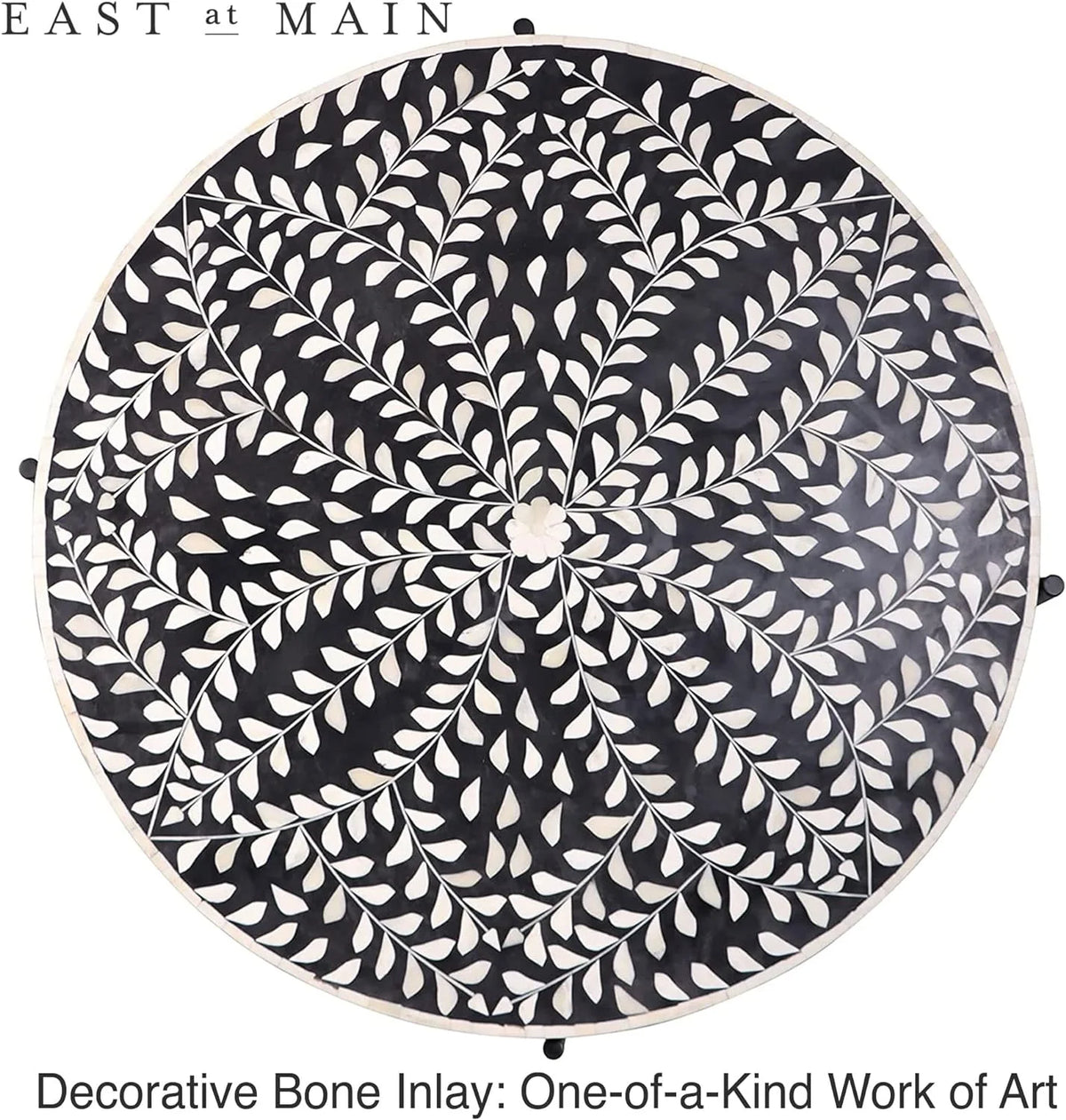 Round Coffee Table 30”W X 19”H Wooden Floral Top Metal Legs Black P2876