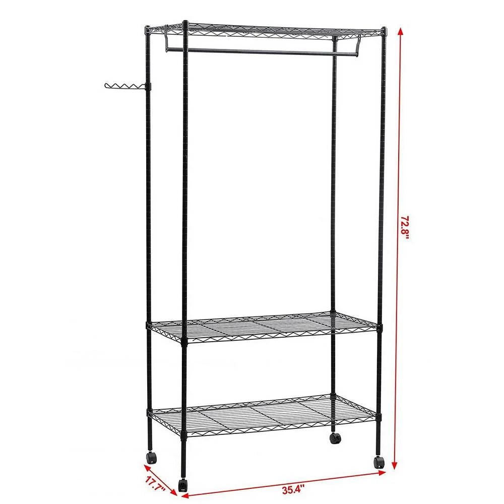 3-Tier Heavy Duty Wire Garment Rack with Wheels F6824