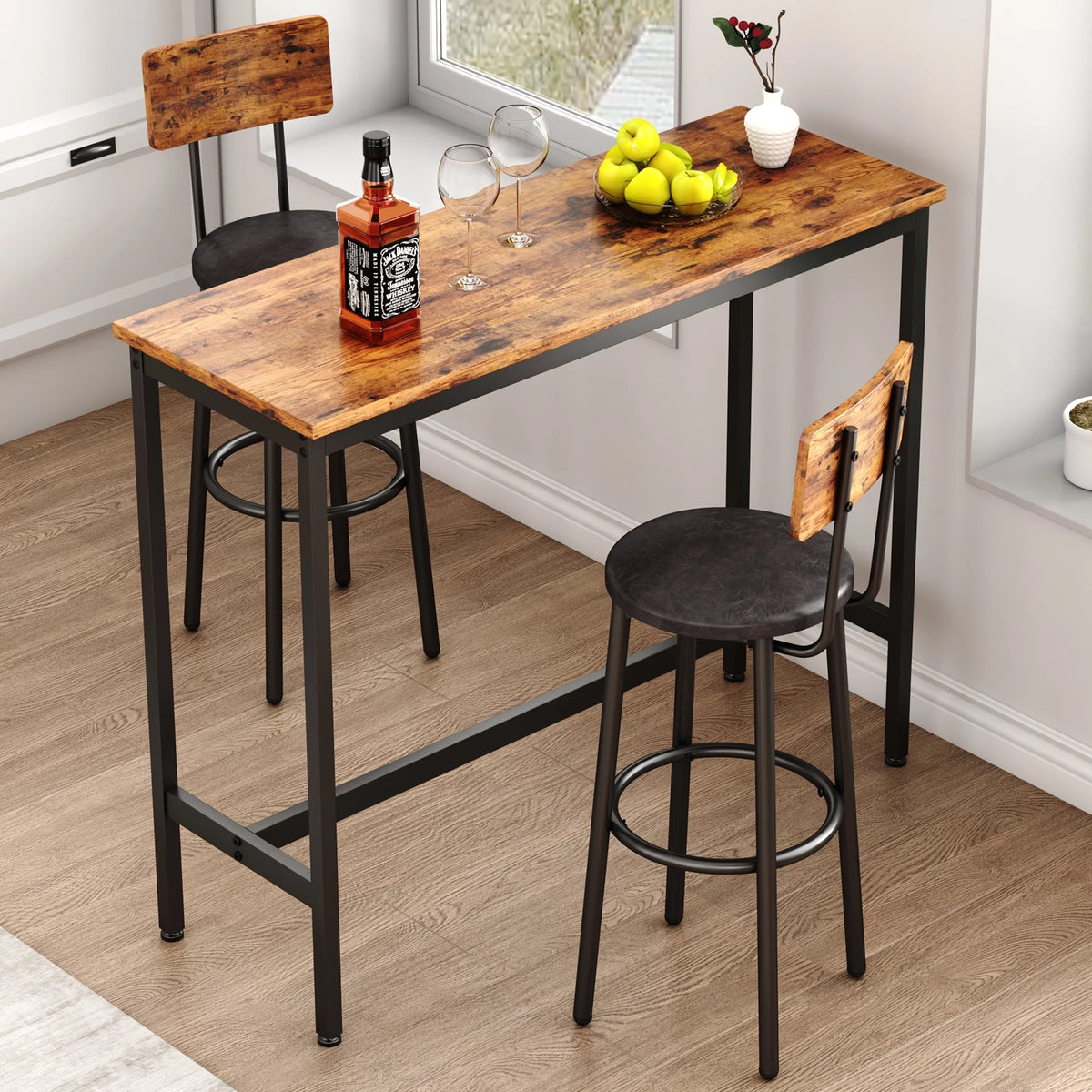 Rustic Brown 3 Pieces Bar Table Set with 2 Stools G16704