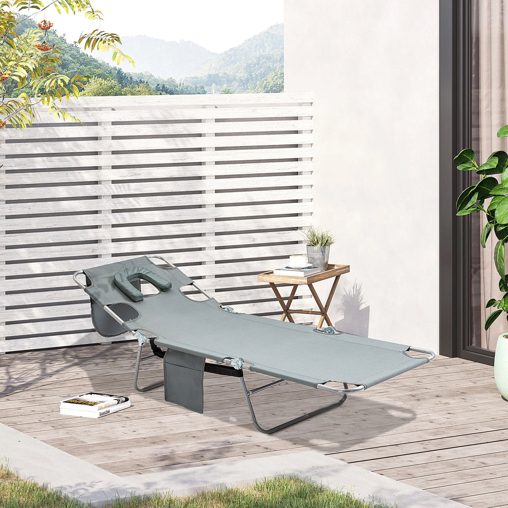 Folding Outdoor Lounge with Face Hole, Gray W6930