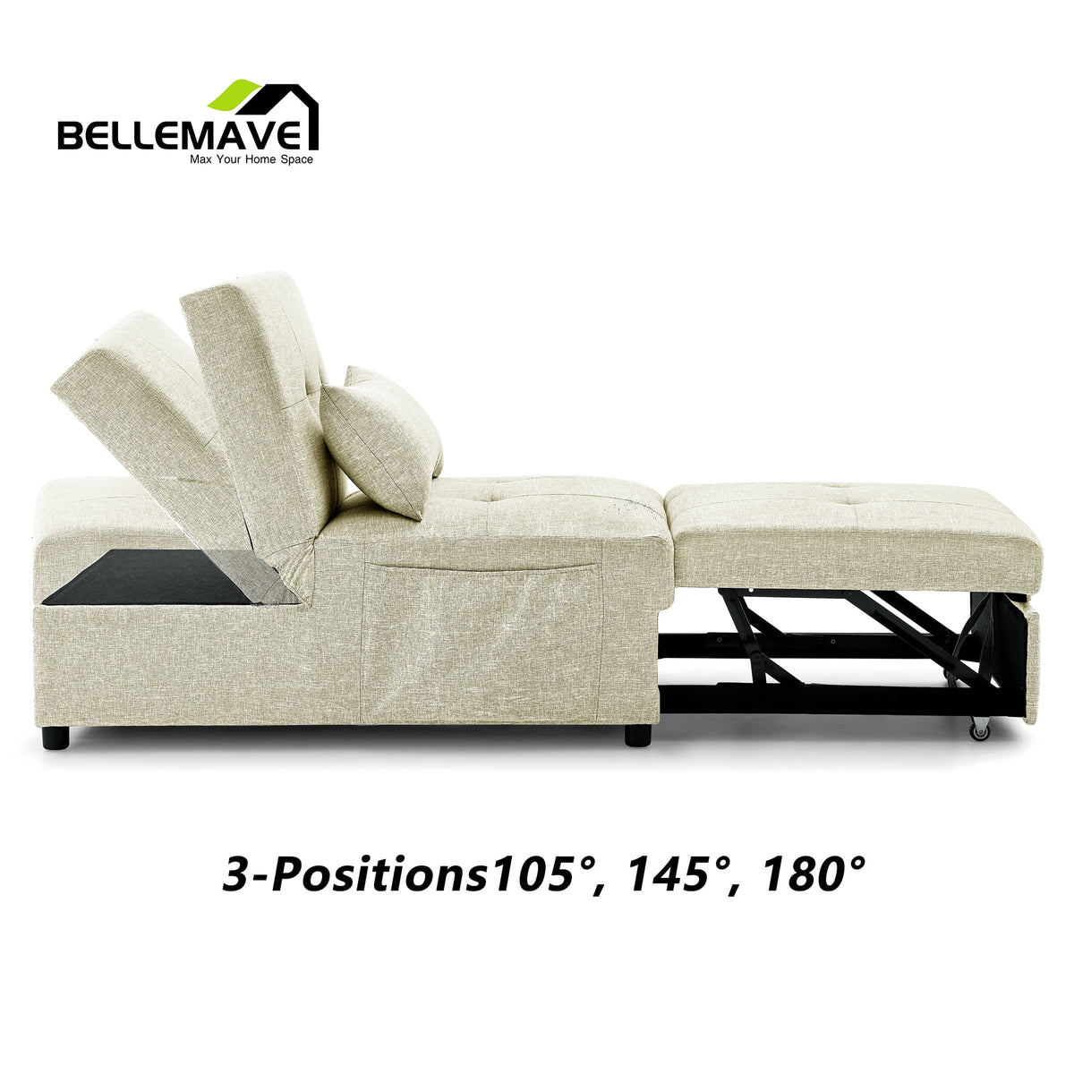 4 in 1 Folding Sofa Bed with 1 Pillow and Side Pocket A4031