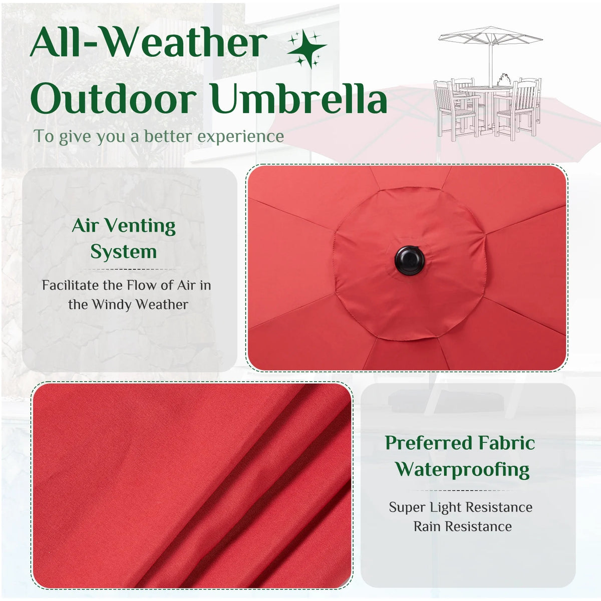 9-FT Outdoor Patio Umbrella with Push Button Tilt and Crank K620148