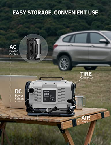 Portable Air Compressor 150PSI 12V DC/110V AC Dual Metal Motors LED Light T489
