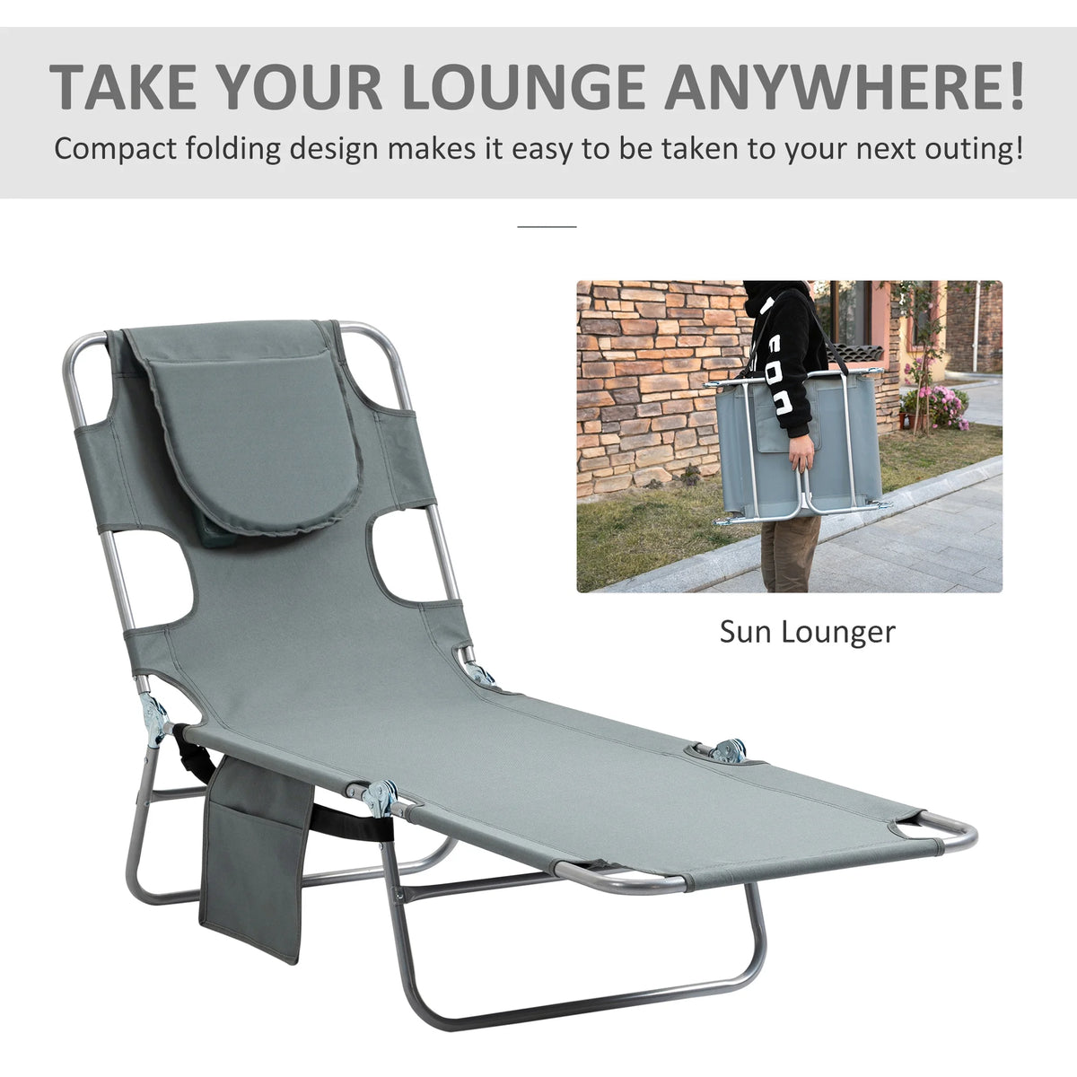 Folding Outdoor Lounge with Face Hole, Gray W6930