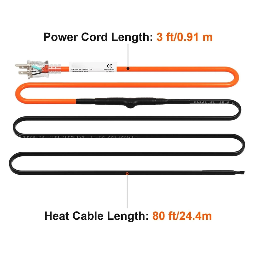 Self-Regulating Pipe Heating Cable, 80-feet 5W/ft Heat Tape, 120V Q594