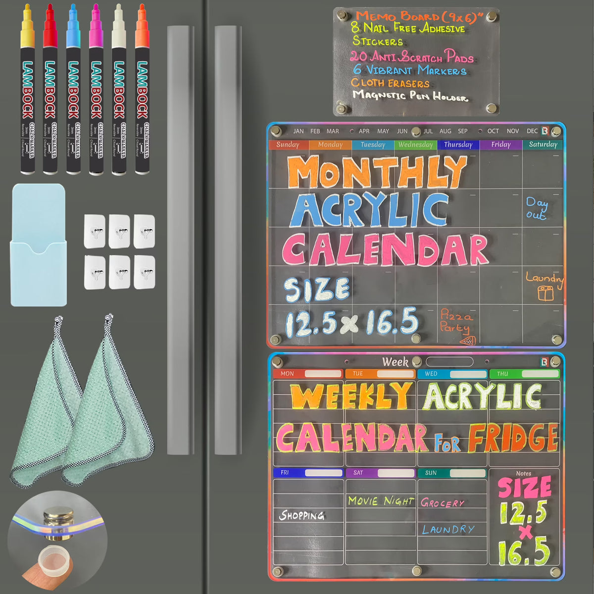 3 Pcs Acrylic Dry Erase Board Set with Magnetic Calendars J32601