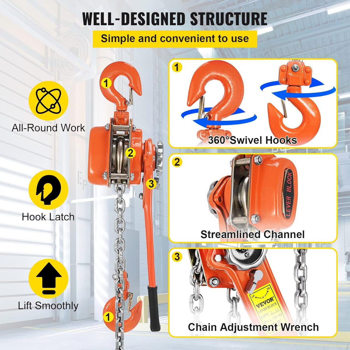 0.75Ton 1650lbs Capacity Ratchet Puller with 10FT Lifting Height, Heavy Duty Steel Hooks, Pack of 2 R5638