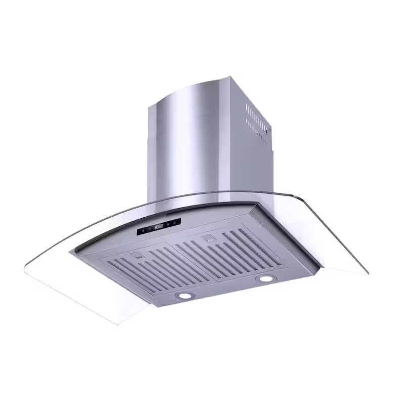 36 in. 500CFM Convertible Glass Wall Mount Range Hood in Stainless Steel with Charcoal Filters and LED Lighting Y23947