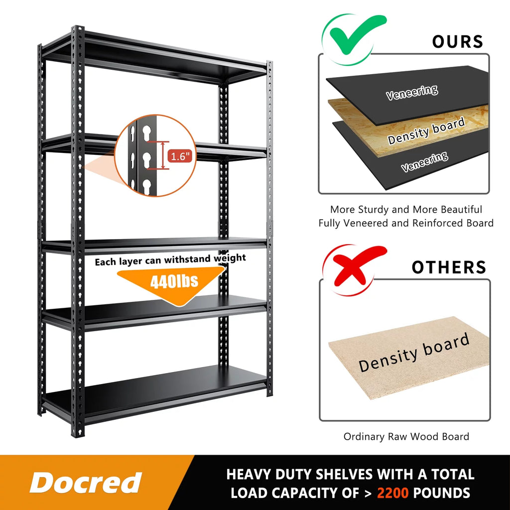 5-Tier Adjustable Metal Heavy Duty Shelving Unit 2000 lbs Capacity Black N24849