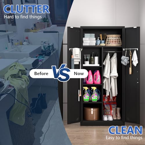 Metal Storage Cabinet with 2 Doors & 2 Drawers and Hanging Rod J94009