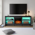 Black Wood Fireplace TV Stand with LED Lights A32218
