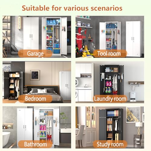 Metal Storage Cabinet with 2 Doors & 2 Drawers and Hanging Rod J94009