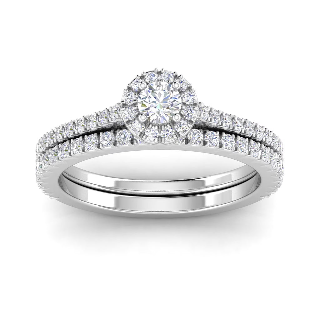 10k White Gold Diamond Halo Bridal Set Engagement Ring L8160