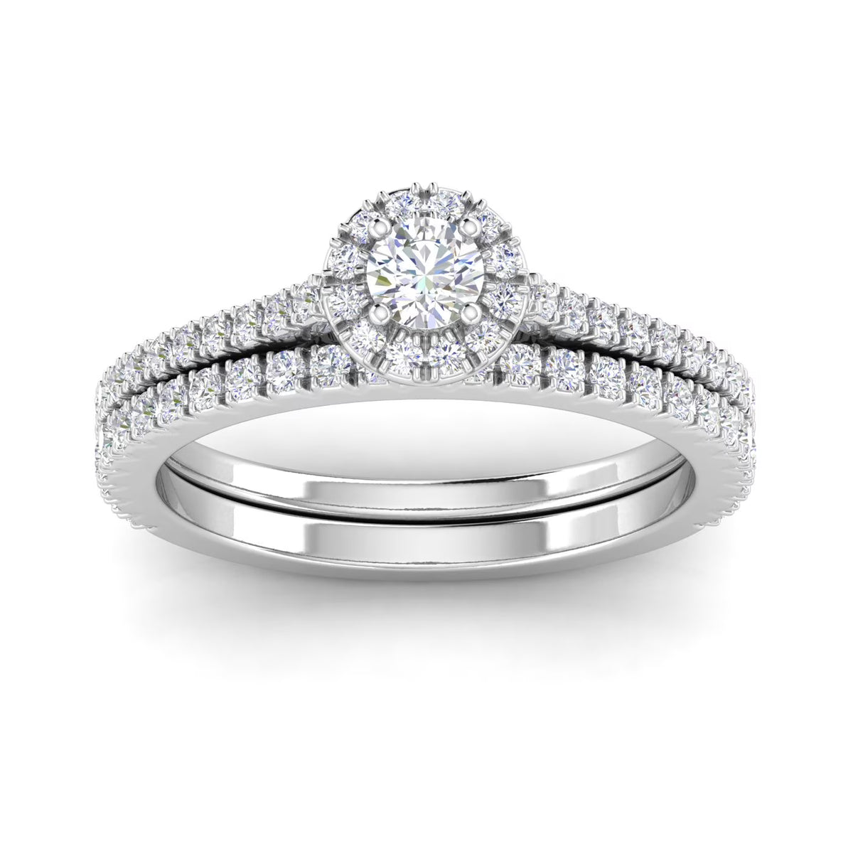 10k White Gold Diamond Halo Bridal Set Engagement Ring L8160