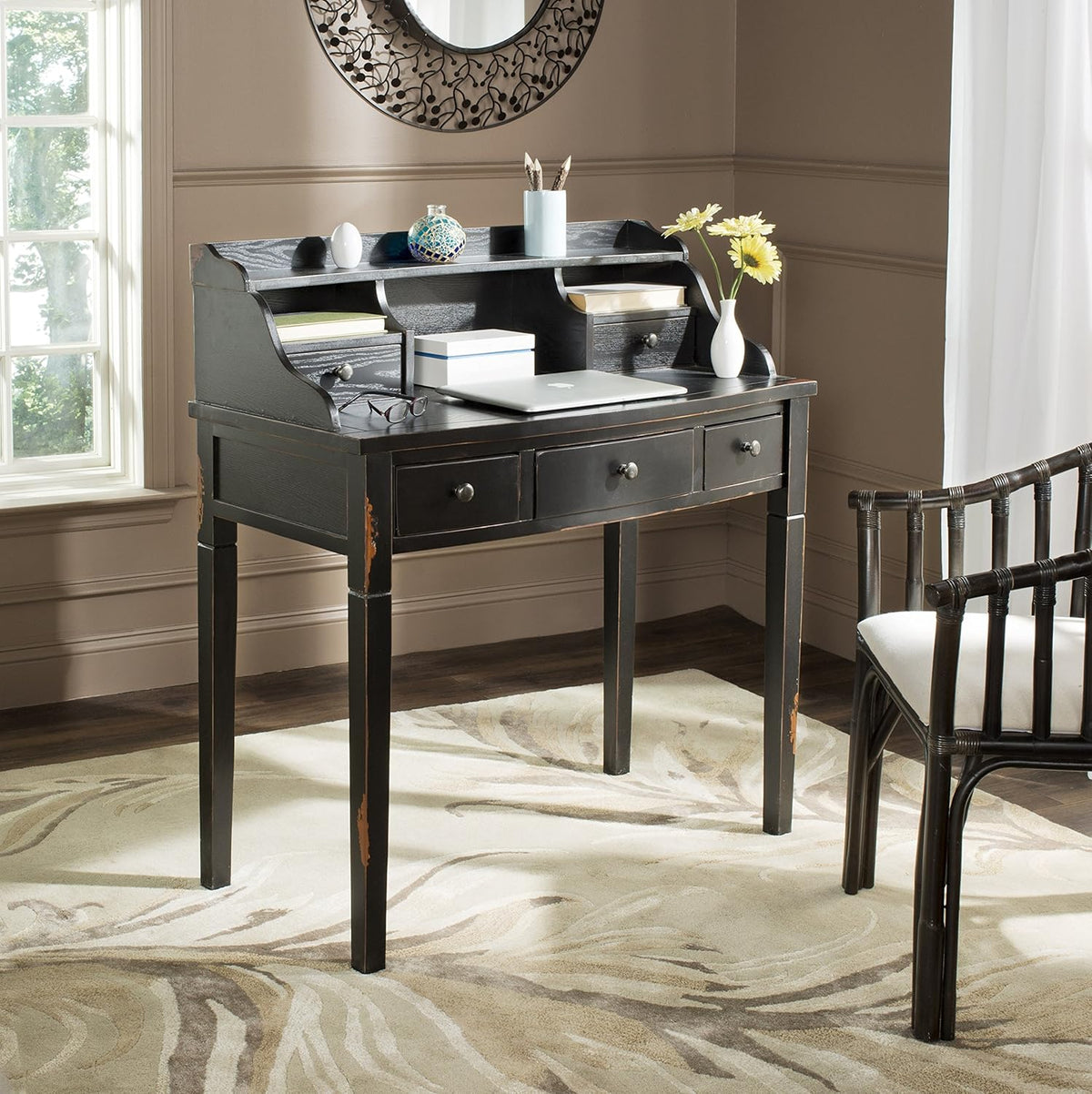 Distressed Black Writing Desk L175