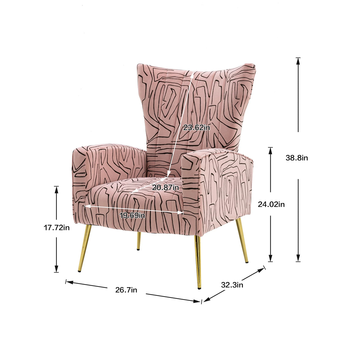 Velvet Wing Back Accent Chair with Metal Gold Legs M9158