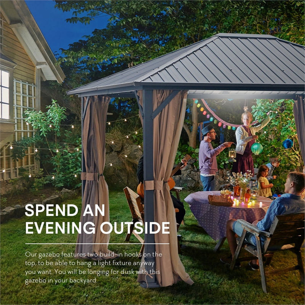 10x12 Hardtop Metal Canopy Gazebo with Netting Y436