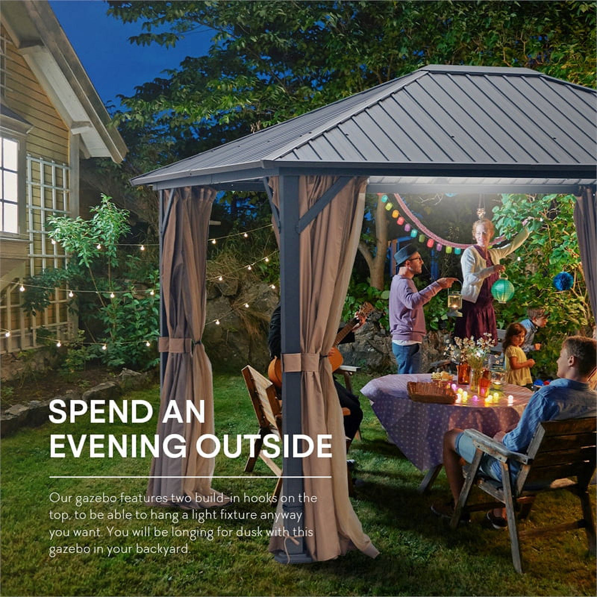 10x12 Hardtop Metal Canopy Gazebo with Netting Y436