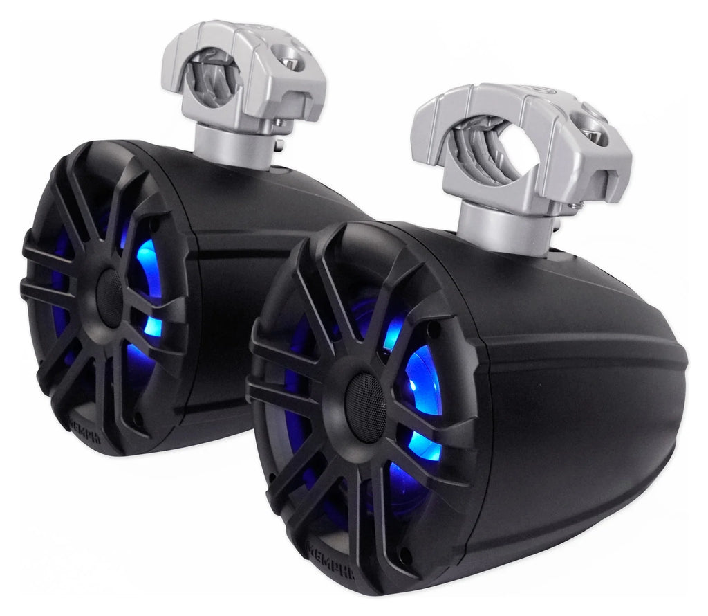 6.5" White LED Wakeboard Tower Speakers with Amplifier and Wires Q2188