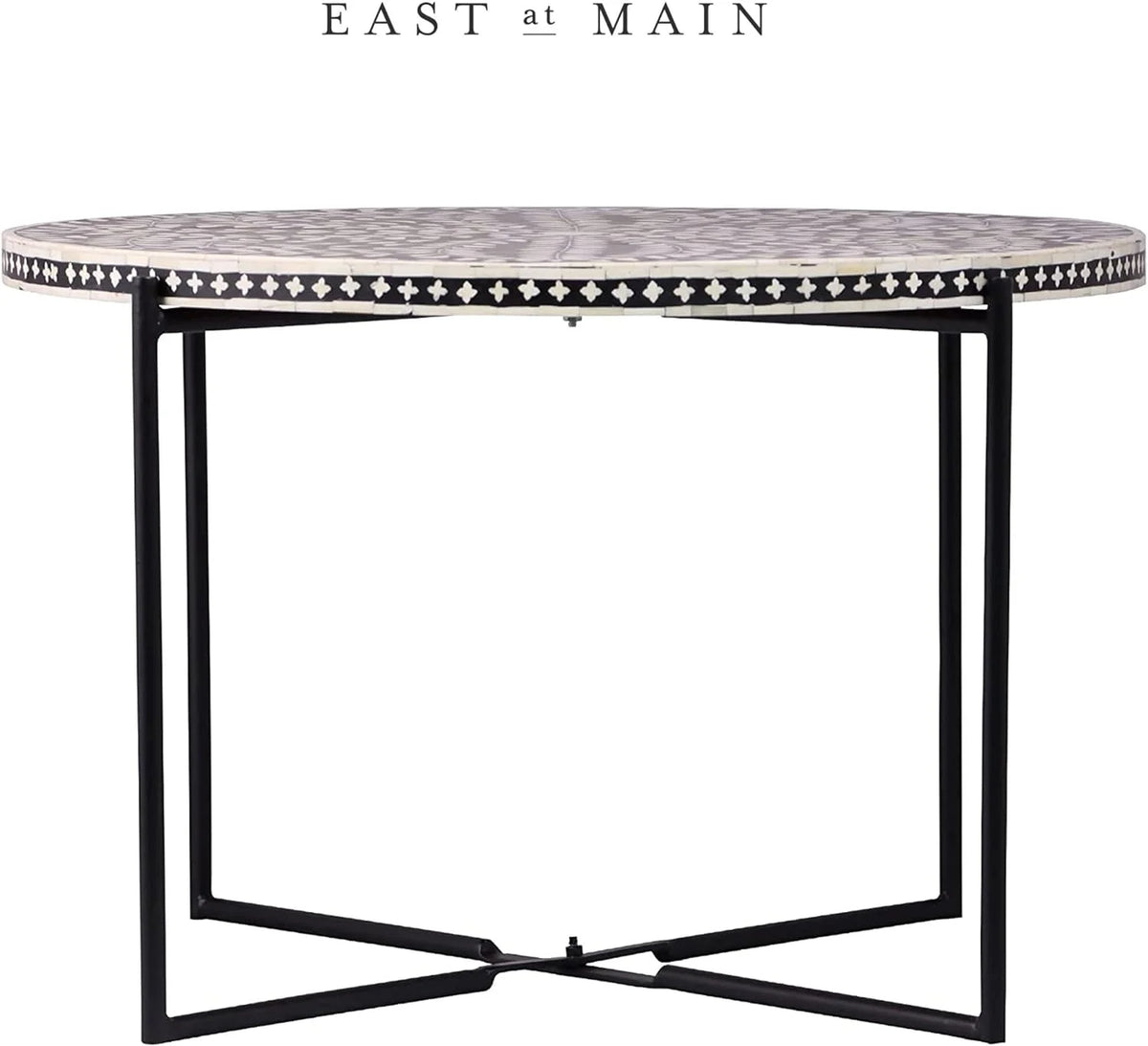 Round Coffee Table 30”W X 19”H Wooden Floral Top Metal Legs Black P2876