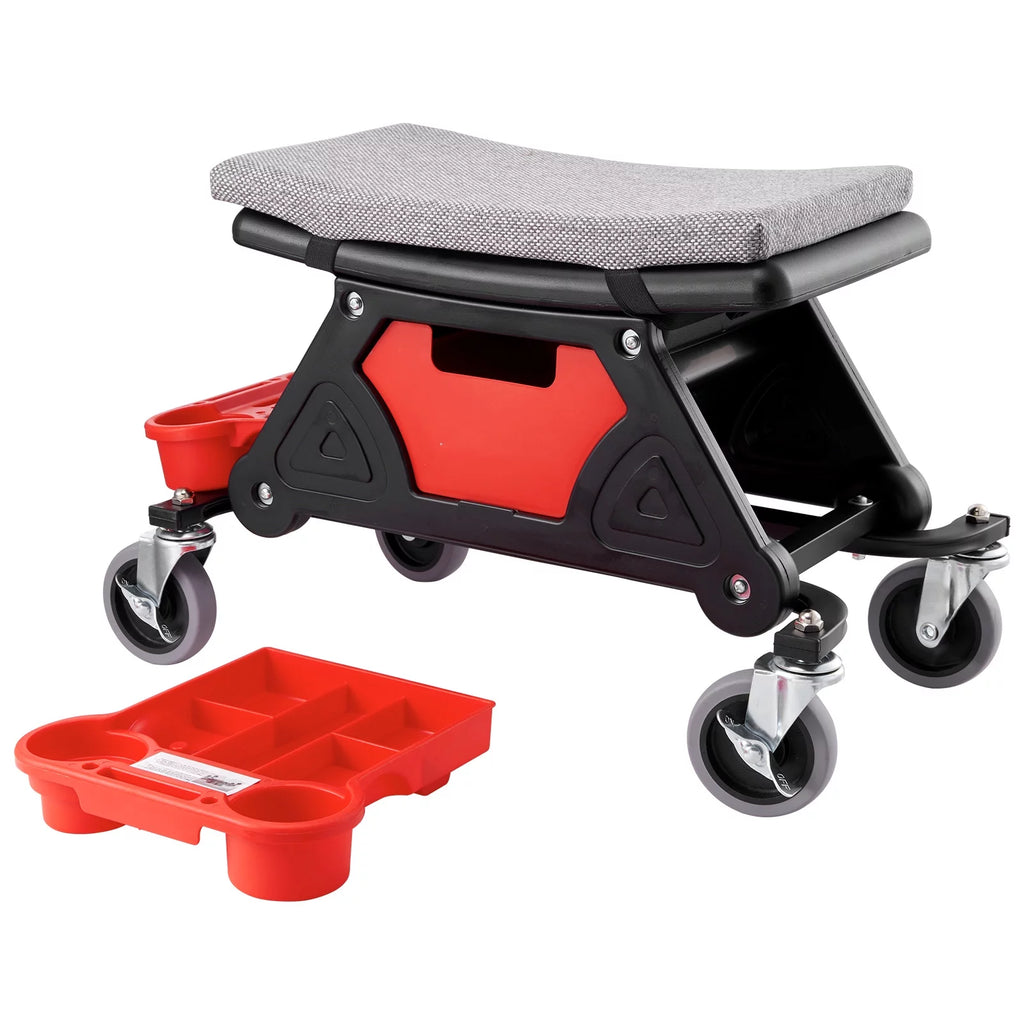 300 lbs Capacity Rolling Mechanic Seat with 4" Wheels and Tool Trays W88172