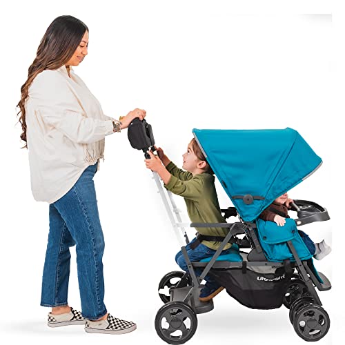 Black Double Stroller with Rear Bench and Standing Platform P417